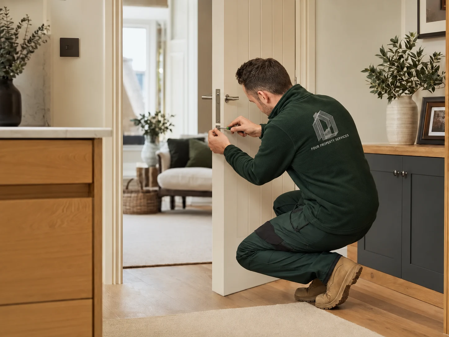 Maintenance service illustration with FOUR branded uniform